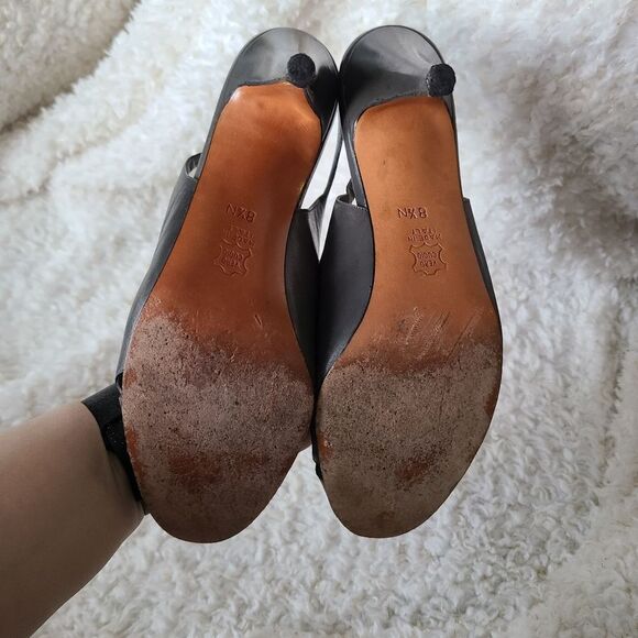 Garolini Italian Leather Vintage Gray‎ Slingback Peep-toe Heels - Picture 4 of 9